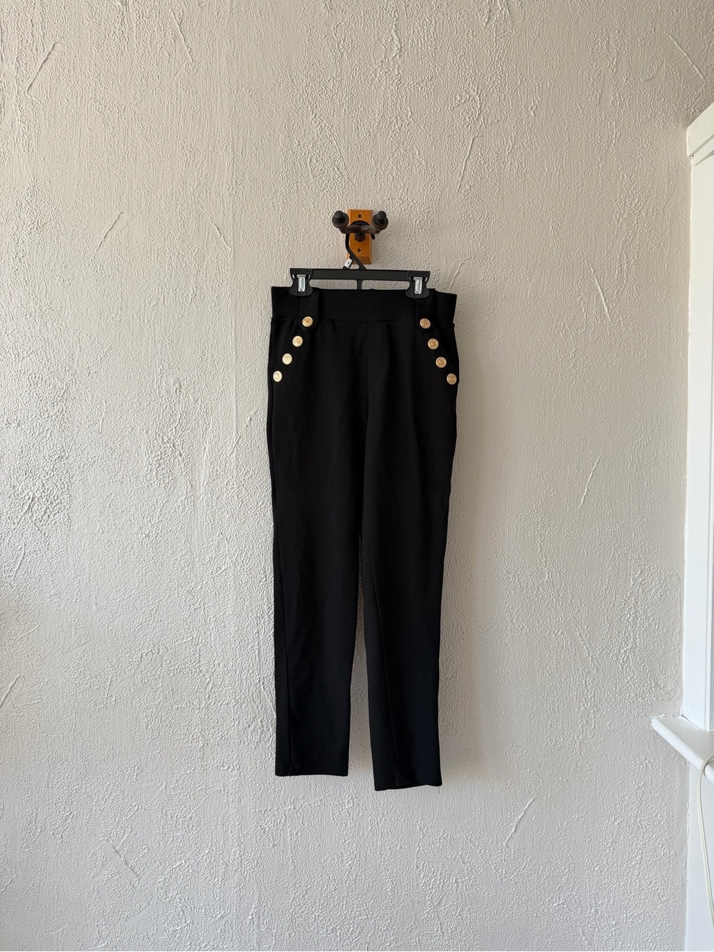 & Other Stories Black High-Waist Skinny Pants with Gold Buttons